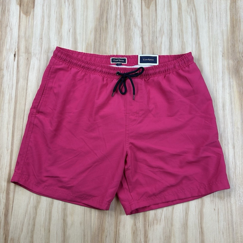 NEW Club Room Men's Swim Trunks Pink Peacock Large Quick Dry 7 Inch Lined